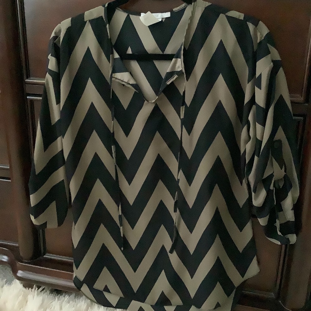 Black and Taupe Chevron Blouse